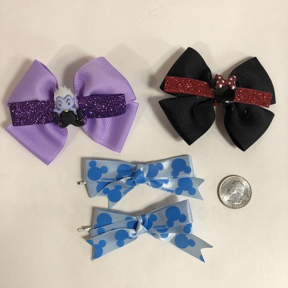 Hair Clip Barrette Lot Disney Ribbon Bow Trendy Coquette Ursula Minnie Mickey - Picture 10 of 10